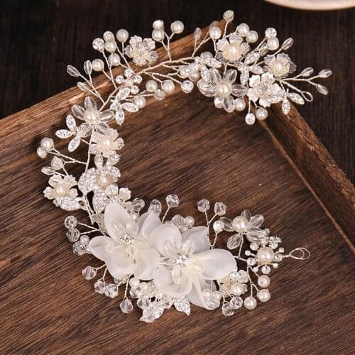 Flower Hair Hoop Rhinestone Wedding Headpieces Pearl Hairband Hair Accessories for Women Girls Bridal Wedding Hair Jewelry