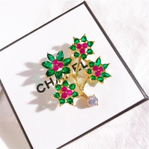 OKILY Luxury Colorful Cubic Zirconia Flower Women Brooches Delicate Tree Pins and Brooch Pins Banquet Dress Decoration