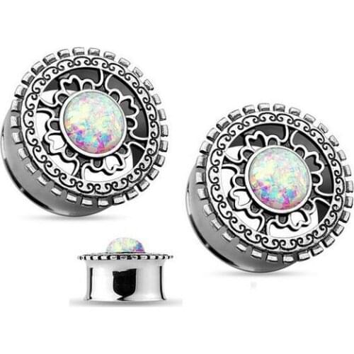 Opal Ear Plugs Stainless Steel Double speakers Flesh Tunnel Expander Stretcher Body Tragus Piercing Jewelry1pr Sale