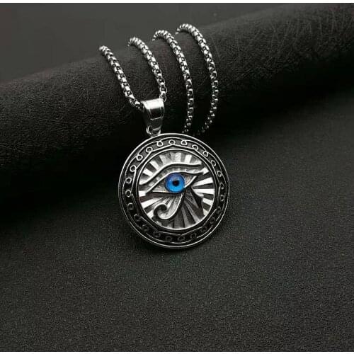 POTCET Neutral Stainless Steel Eye of Horus Titanium Steel Pendant Necklace Geometric Hip Hop Fashion Party Jewelry