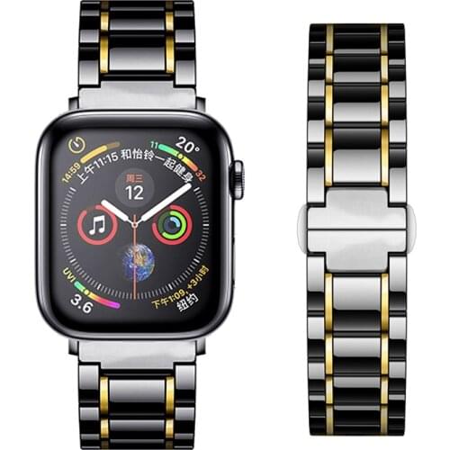 Ceramic strap Compatible with Apple watch 44mm 42mm 40mm 38mm Replacement bracelet Wristband for iwatch 6 5 4 3 2 SE Metal strap