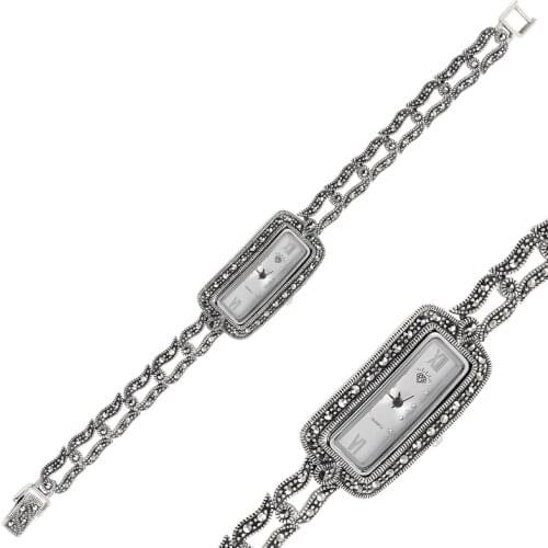 Silverlina Silver Marcasite Sterling Sleeve Clock