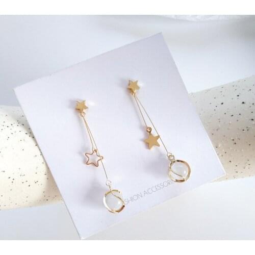 Cat Eye Stone Earrings Star Hollow Exquisite Fashion Women Wedding Long Drop Earrings Dangle Hanging Earrings Girl Gift Jewelry