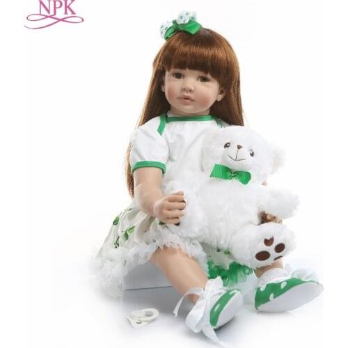 NPK 60cm Silicone Reborn Girl Baby Doll Toys Vinyl Princess Toddler Babies Dolls With Bear Birthday Gift Limited Edition Doll