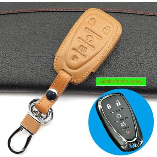 5 Buttons Smart Top Layer Leather Car Key Cover Shell Case FOB Protector For Chevrolet 2016 2017 Camaro For Cruze Malibu Volt
