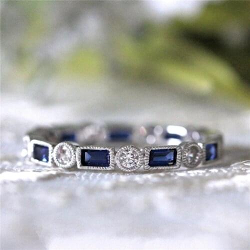 Vintage Lovers ring 925 Sterling silver Blue AAA cz Promise Wedding Band Rings for women Bridal Engagement Fashion Party Jewelry