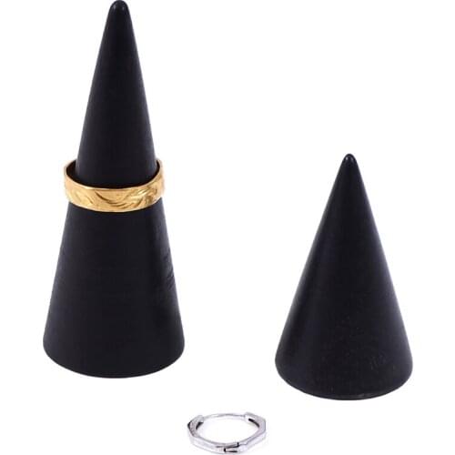1Pcs Vintage Black Wood Finger Cone Ring Holder Bague Jewelry Display Stand Organizer Storage Rack Showcase for Exhibit