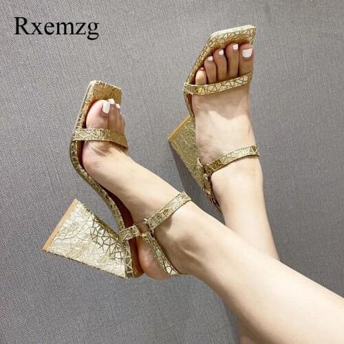 Rxemzg 2021 Summer Women`s Ankle Strap Sandals Fashion Square Toe Triangle Heels Ankle Buckle Women Sandals Open Toe Party Shoes