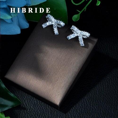 HIBRIDE Cubic Zirconia Stud Earrings for women Wedding Statement Earrings boucle d'oreille femme Jewelry Accesorios E-21
