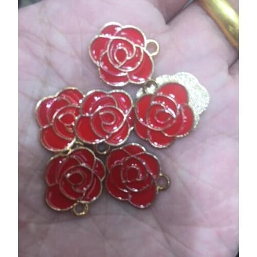 100pcs mixed 12x11x1mm gold color red rose design charms connectors bracelet beads DIY Accessory Jewelry