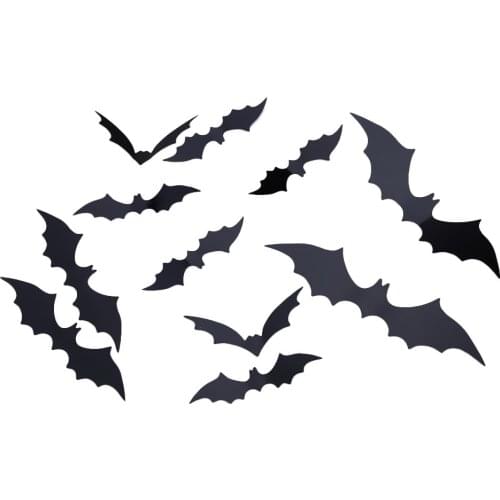 12/28/56pc Halloween Decoration 3D Black PVC Bat Halloween Party DIY Decor Wall Sticker Bar Room Halloween Party Scary Deco Prop