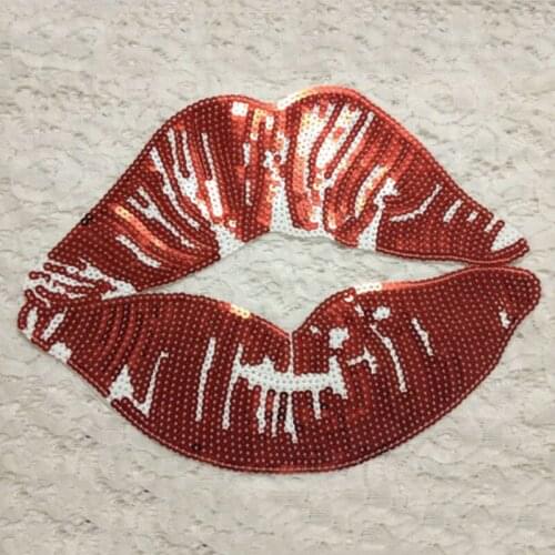 2pcs Red Lip Sequined Patches Apparel Iron On Patch For Clothing parches ropa Blouse Jacket Accessories Motif Appliques Badges