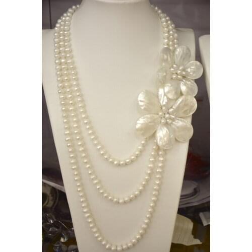 2019 Natural White Pearl Shell Floral Flower Petal multilayer Strand Stacked Necklace 20inches