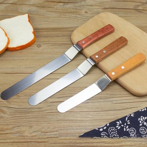 6/8/10 Inch Wooden Handle Spatula Cream Butter Scraper Stainless Steel Batter Cake Spatula Multi-Size Baking Tools for Pastry