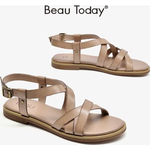 Women Gladiator Sandals Cow Leather Open Toe Ankle Buckle Strap Ladies Summer Outdoor Flats Shoes Handmade BeauToday 32240