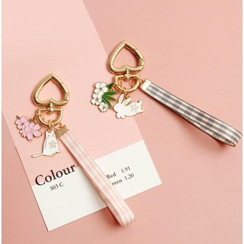 Lovely Ribbon Rabbit Cat Keychain Keyring For Women Girl Jewelry Animal Pet Flower Cute Bag Car Key Holder Keyring