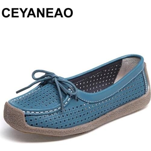 CEYANEAO2019 fashion summer genuine leather woman flat shoes for women 4 color flat shoes woman moccasins women shoes E043