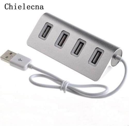 Chielecnal Aluminum Blue led Mini 4 Port HUB High Speed USB 2.0 Splitter Adapter Hub with Cable For Macbook PC Laptop