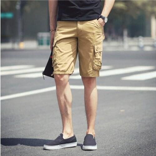 Men Cargo Shorts New Casual Loose Short Pants Pocket Shorts Masculino Military Summer Short Trouser Knee Length Plus Size Shorts