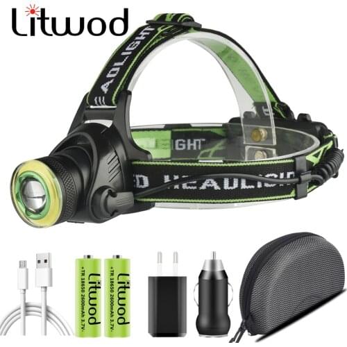 For Fishing Head Flashlight Lamp Torch Waterproof Light XM-L T6 & COB Led Headlamp Zoom Headlight 18650 Battery USB Rechargeable