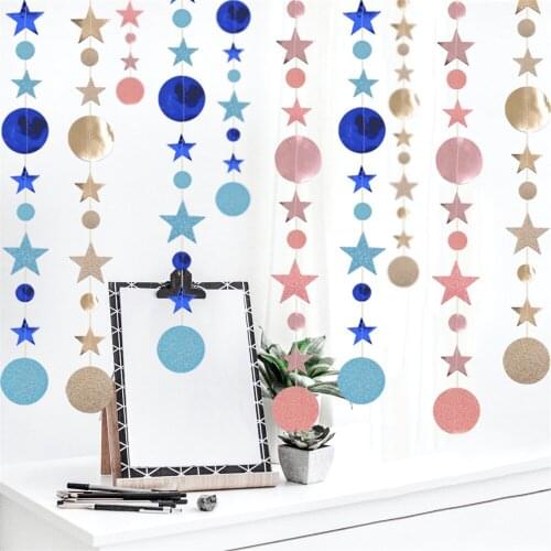 Glitter Circle Stars Garland Banner Bunting Paper String Curtain Tassels EID Mubarak Party Decoration Birthday Wedding Supplies