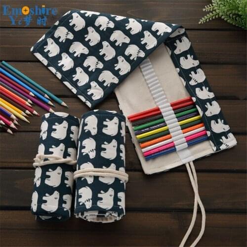 Cartoon Animals Polar Bear Pencil Canvas Pencil Case Large Capacity Student Art Lead Storage Stationery Box Pencil Bag B227