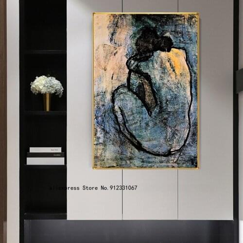 Famous Painting Blue Nude By Pablo Picasso Canvas Painting Poster and Prints Wall Art Cuadros Pictures for Living Room Decor