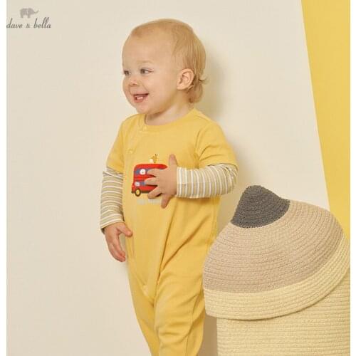 DBH18013 dave bella autumn new born baby boys fashion cartoon patchwork jumpsuits infant toddler clothes children romper 1 piece