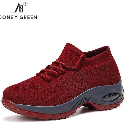 Retro Red Women Shoes Outdoor Platform Wedge Shoes Ladies Sneakers Sock Shoes Lace-up Women Tennis Shoes Casual Zapatillas Mujer