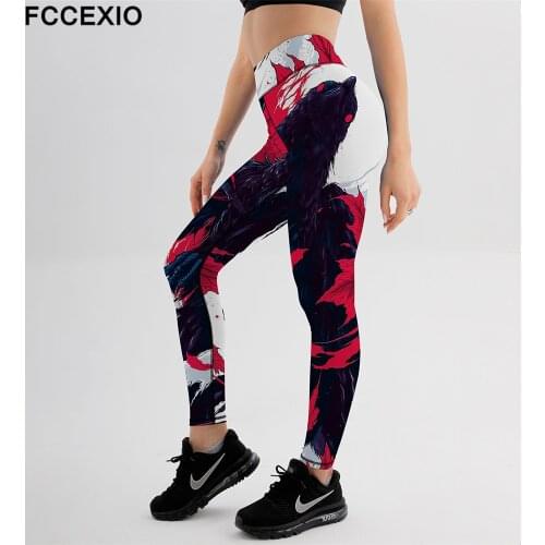 FCCEXIO Jogging Pants Women Animal Hair 3D Print High Quality Leggings Fashion Elastic Trousers Sporting Fitness Gym Leggins