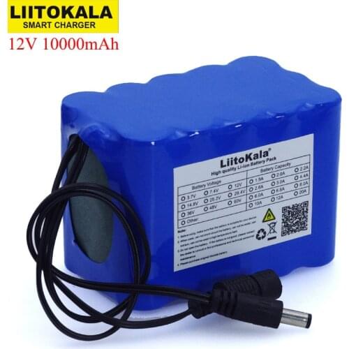 Liitokala 12V 10Ah 18650 li-lon battery pack 12.6V 10000mAh with BMS Circuit Protection Board DC 5.5*2.1mm backup power supply