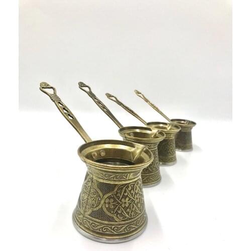 Ayvalı Metal, Patterned Cast-Iron Coffee Pot 4 Piece Turkish Coffee Set Copper Traditional Quality Elegant