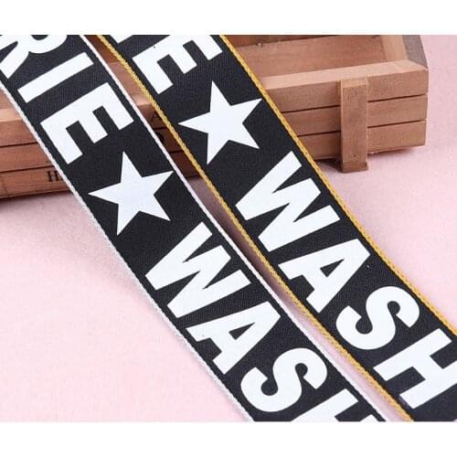 Fashion Band 40mm width Black White star Printed Letter Grosgrain Clothing Ribbon DIY Sewing Garment accessories Craft supplies
