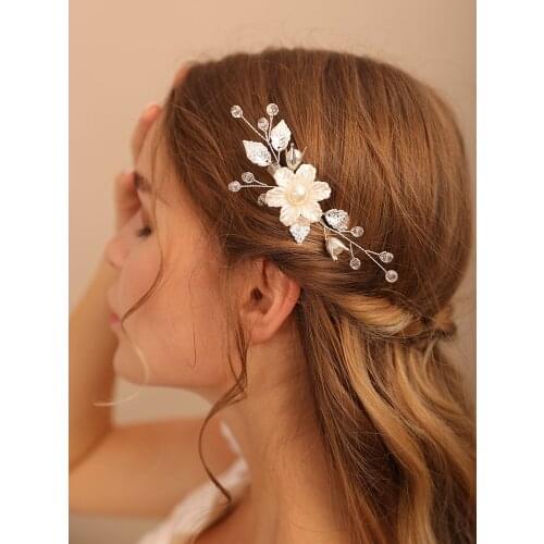 Trendy Silver Rose gold Women Headpieces Flower Hair Jewelry for Bride Leaves Handmade Bride Headdress Tiaras Wedding Hair Clips