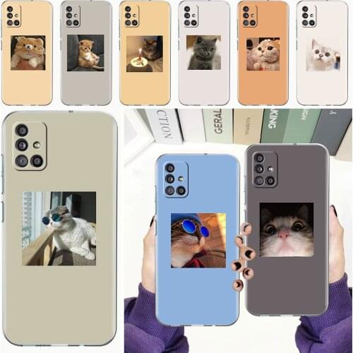 Soft Phone Case For Samsung Galaxy A51 A21s A71 A12 A31 A52 A41 A32 A02s A11 A72 A42 Clear Back Cover Funda Animal Cute Cat Fall