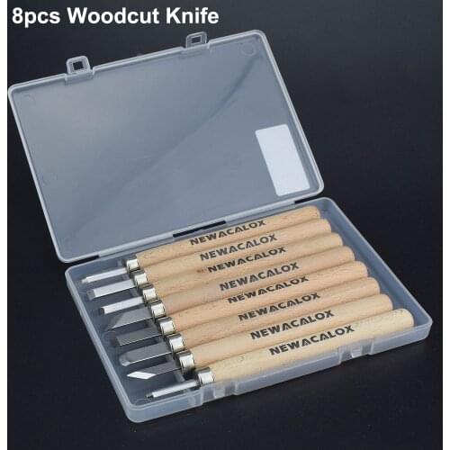 NEWACALOX 8pcs Woodcut Knife Scorper Wood Carving Tool Cutter Graver Engraving Nicking Scalpel Scribing Woodworking Hobby Knifes