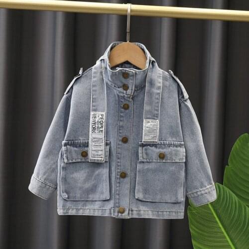 New Kids Jeans Coat Boy Girl Denim Jackets Children Splice Outerwear Clothing Spring Autumn Boy Cartoon Sport Clothes For 2-8T