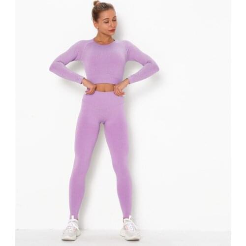 New Yoga Suit Long Sleeve Exercise Tight Running Breathable Seamless Yoga Suit for Women Workout Set Gym Set Femal