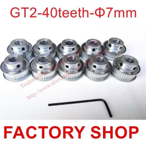Wholesale 10pcs 40 teeth Bore 7mm GT2 Timing Pulley fit width 6mm of 2GT timing Belt 3D Free shipping
