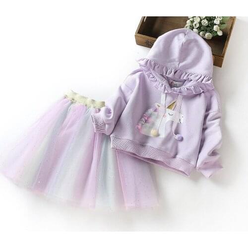Kids girls autumn long sleeve clothes kids print animals tops + rainbow skirt 2pcs clothing sets toddler girls suit