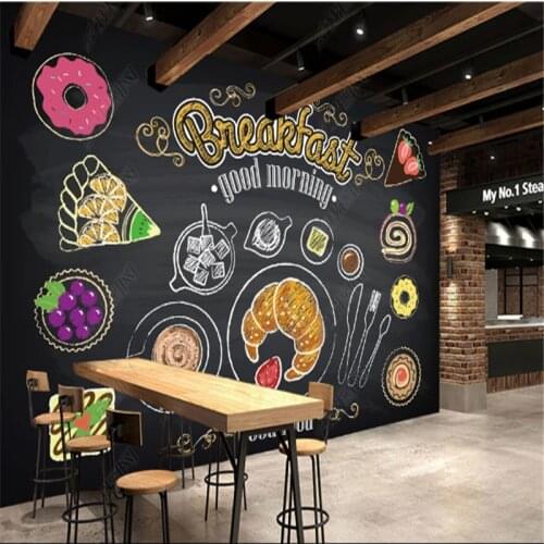 Hand Painted Breakfast Mural Wallpapers Industrial Decoration Bread Coffee Shop Background Wall Paper Home Decor Papel De Parede