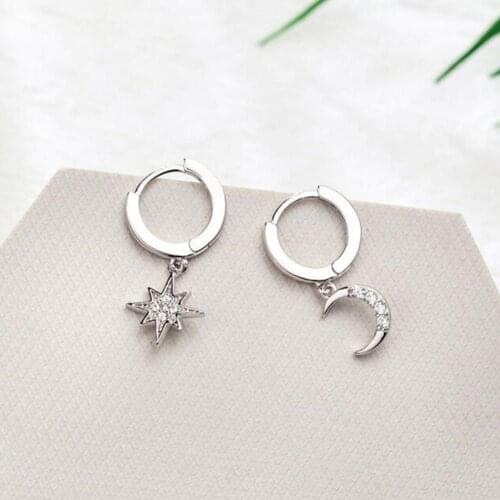 Crystal Star Fashion Drop Earrings Personality Asymmetric Delicate Joker Moon Style Women Earrings Jewelry Gift