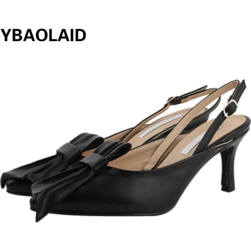 Baotou Bowknot Back Stiletto High-heeled Sandals Spring and Summer New Solid Color Pointed Toe Buckle High-heeled Shoes