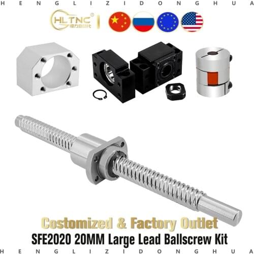 20mm SFE2020 Large Lead Ball Screw Kit with DSG2020 Nut Housing BKBF15 End Support and Coupling for CNC xyz Axis Milling Router