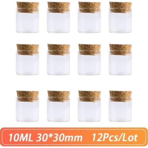 Straight Mouth Glass Bottle 30*30mm 10ml Cork Stopper Spice Container Jars Vials DIY Craft Kitchen Storage Bottles 12pcs/Lot