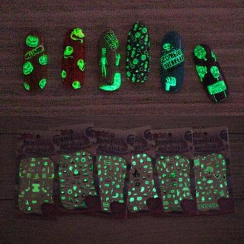 Luminous Halloween Nail Art Sticker Pumpkin Spider For Nail Sticker 3D Tips Decorations Manicure Tips