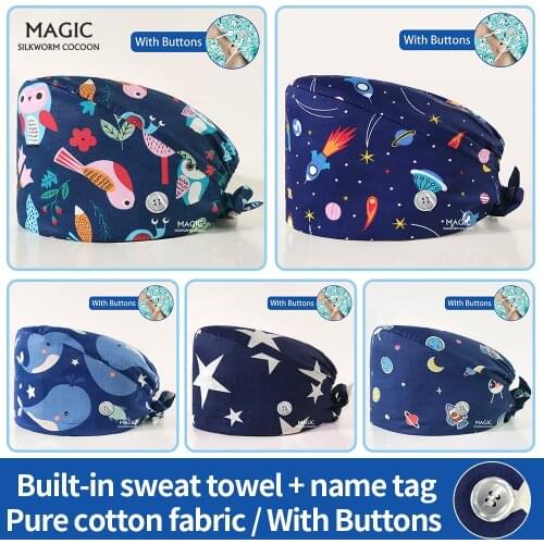 Dark Blue Printing Medical Hats Pet Grooming Agency Scrubs Hats pharmacist doctor nurse scrubs caps Beautician Work Scrubs Caps