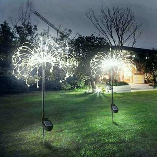 Solar Powered Outdoor Led Flowers Lights Grass Globe Dandelion Fireworks Lamp Flash String Waterproof Outdoor Garden Decorative