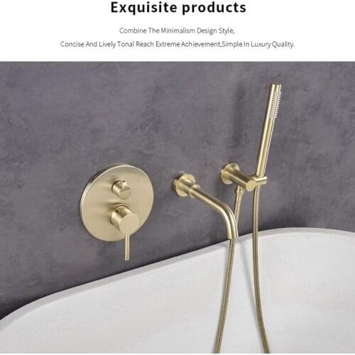 Vidric Vidric Brushed Gold Bathtub Shower Faucet Wall Mount 360 Rotation Spout Shower Brass Handshower Bathroom Shower System Ta