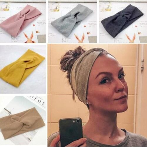 Women Headband Solid Color Wide Turban Twist Knitted Cotton Hairband Spiral Double Girls Makeup Elastic Hair Bands Accessories